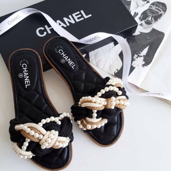 chanel slides with pearls